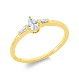 Ring 18 kt GG, 1 Tropfen 0,20 ct, TW-si, 2 Trap. 0,05 ct, TW-si