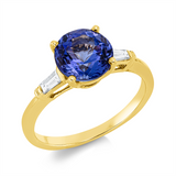 Ring 18 kt GG, 2 Trap. 0,10 ct, TW-si, 1 Tansanit 2,39 ct blau