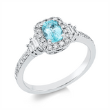 Ring 18 kt WG, 4 Bag. 0,15 ct, TW-si, 29 Brill. 0,26 ct, TW-si, 1 Paraiba 0,76 ct blau