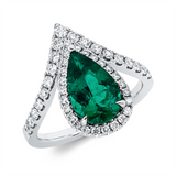 Ring 18 kt WG, 44 Brill. 0,53 ct, F-vvs/vs, 1 Smaragd 1,67 ct grün