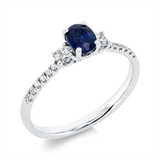 Ring 18 kt WG, 14 Brill. 0,25 ct, TW-si/pi, 1 Saphir 0,52 ct blau