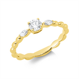Ring 18 kt GG, 1 Brill. 0,30 ct, TW-si, 2 Nav. 0,10 ct, TW-si