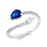 Ring 18 kt WG, 1 Tropfen 0,19 ct, TW-si, 18 Brill. 0,16 ct, TW-si, 1 Saphir 0,78 ct blau