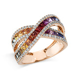 Ring 18 kt RG, 118 Brill. 0,59 ct, TW-si, 31 Saphire 2,65 ct fancy