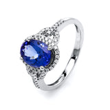 Ring 14 kt WG, 50 Brill. 0,27 ct, TW-si, 1 Tansanit 1,93 ct blau