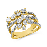 Ring 18 kt GG+WG, 5 Nav. 0,39 ct, TW-vsi, 5 Tropfen 0,57 ct, TW-vsi, 50 Brill. 0,43 ct, TW-si