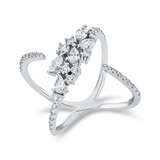 Ring 18 kt WG, 2 Tropfen 0,18 ct, TW-vsi, 3 Nav. 0,29 ct, TW-vsi, 37 Brill. 0,43 ct, TW-si