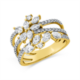 Ring 18 kt GG, 3 Nav. 0,14 ct, TW-vsi, 6 Brill. 0,18 ct, TW-si