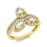 Ring 18 kt GG, 2 Tropfen 0,15 ct, TW-vsi, 1 Nav. 0,08 ct, TW-vsi, 76 Brill. 0,56 ct, TW-si