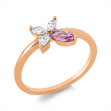 Ring 18 kt RG, 3 Nav. 0,18 ct, TW-vsi, 1 Saphir 0,25 ct pink