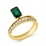 Ring 18 kt GG, 12 Brill. 0,22 ct, TW-si, 1 Smaragd 0,97 ct grün