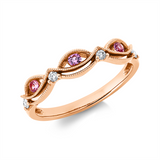 Ring 18 kt RG, 4 Brill. 0,07 ct, TW-si, 3 Saphire 0,12 ct pink