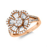 Ring 18 kt RG, 12 Trap. 0,84 ct, TW-si, 83 Brill. 0,70 ct, TW-si