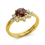 Ring 18 kt GG, 11 Brill. 0,28 ct, I-si/pi, 1 Dia.Split 0,67 ct, braun