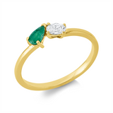 Ring 18 kt GG, 1 Oval 0,16 ct, TW-si, 1 Smaragd 0,18 ct grün