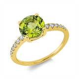Ring 18 kt GG, 12 Brill. 0,18 ct, TW-si, 1 Peridot 2,24 ct grün