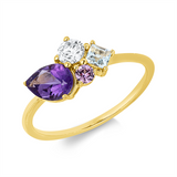 Ring 18k GG, 1 Brill. 0,18ct, TW-si, 1 Aquamarin 0,22ct blau, 1 Saphir 0,08ct pink, 1 Amethyst 0,53ct lila