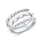 Ring 18 kt WG, 10 Brill. 0,56 ct, F/TW-si, 9 Brill. 0,16 ct, F/TW-si, 5 Nav. 0,59 ct, F/TW-si