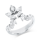 Ring 18 kt WG, 6 Nav. 0,45 ct, F-si, 7 Nav. 0,95 ct, F-si