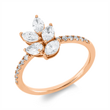 Ring 18 kt RG, 1 Tropfen 0,18 ct, TW-si, 12 Brill. 0,14 ct, TW-si, 4 Nav. 0,57 ct, TW-si