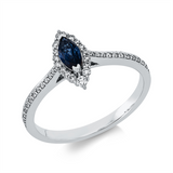 Ring 18 kt WG, 40 Brill. 0,24 ct, W-si, 1 Saphir 0,32 ct blau