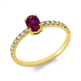 Ring 18 kt GG, 16 Brill. 0,22 ct, W-si, 1 Rubin 0,54 ct rot