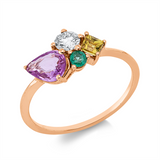 Ring 18 kt RG, 1 Brill. 0,21 ct, TW-si, 1 Sapp 0,23 ct gelb, 1 Sapp 0,66 ct pink, 1 Smaragd 0,06 ct grün
