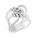 Ring 18 kt WG, 14 Nav. 0,62 ct, F-vsi, 20 Brill. 0,25 ct, F-si