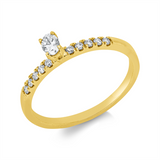 Ring 18 kt GG, 1 Oval 0,11 ct, F-vsi, 10 Brill. 0,11 ct, F-si