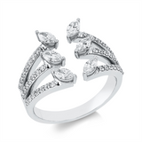 Ring 18 kt WG, 6 Nav. 0,58 ct, F-vsi, 42 Brill. 0,41 ct, F-si