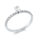 Ring 18 kt WG, 1 Oval 0,17 ct, F-vsi, 14 Brill. 0,17 ct, F-si