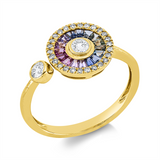 Ring 14 kt GG, 28 Brill. 0,25 ct, TW-si, 16 Saphire 0,36 ct multicolor
