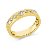 Ring 14 kt GG, mattiert, 3 Nav. 0,25 ct, TW-si, 2 Brill. 0,04 ct, TW-si