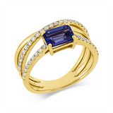 Ring 18 kt GG, 41 Brill. 0,33 ct, TW-si, 1 Tansanit 1,07 ct blau