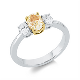 Ring 18 kt WG+GG, GIA 1515855625, 1 Oval 1,01 ct, gelb-vs2, 2 Oval 0,47 ct, TW-si