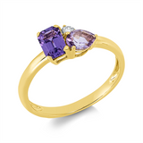 Ring 18 kt GG, 1 Brill. 0,05 ct, TW-si, 1 Saphir 0,60 ct lila, 1 Amethyst 0,30 ct lila