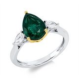 Ring 950 Pt GP, 2 Tropfen 0,42 ct, TW-si, 1 Smaragd 2,00 ct grün