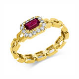 Ring 18 kt GG, 14 Brill. 0,15 ct, F-vsi, 1 Rubin 0,31 ct rot