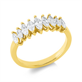 Ring 18 kt GG, 2 Nav. 0,16 ct, TW-si, 7 Nav. 0,70 ct, TW-si