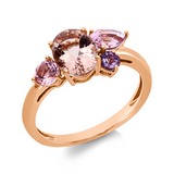 Ring 18 kt RG, 1 Turmalin 0,40 ct pink, 1 Turmalin 0,30 ct pink, 1 Amethyst 0,10 ct pink, 1 Morganit 1,30 ct pink