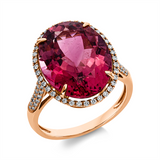 Ring 18 kt RG, 76 Brill. 0,36 ct, TW-si, 1 Turmalin 9,57 ct pink