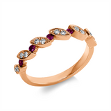 Ring 18 kt RG, 12 Brill. 0,15 ct, TW-si, 5 Rubine 0,15 ct rot