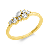 Ring 18 kt GG, 3 Brill. 0,10 ct,1 Brill. 0,09 ct, 1 Tropfen 0,07 ct, 1 Nav. 0,07 ct,1 Brill. 0,02 ct, TW-si