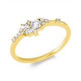Ring 18 kt GG, 1 Tropfen 0,04 ct, TW-si, 1 Nav. 0,03 ct, TW-si, 13 Brill. 0,25 ct, W-si