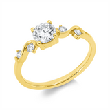 Ring 18 kt GG, 4 Brill. 0,14 ct, TW-si, 1 Brill. 0,60 ct, TW-si