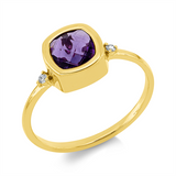 Ring 18 kt GG, 2 Brill. 0,03 ct, TW-si, 1 Amethyst 0,82 ct lila