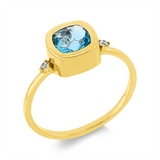 Ring 18 kt GG, 2 Brill. 0,03 ct, TW-si, 1 Topas 0,87 ct blau