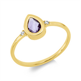 Ring 18 kt GG, 2 Brill. 0,03 ct, TW-si, 1 Amethyst 0,32 ct lila