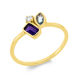 Ring 18 kt GG, 1 Brill. 0,06 ct, TW-si, 1 Amethyst 0,28 ct lila, 1 Aquamarin 0,17 ct blau