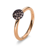 Ring 14 kt RG, Fassung schwarz rhodiniert, 18 Brill. 0,19 ct, braun